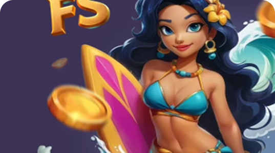 Ragazza sulla spiaggia con monete d’oro – logo del casinò Coolzino
