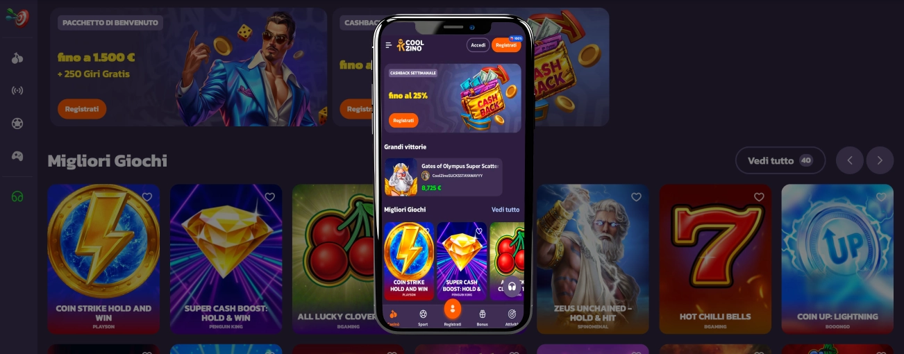 Schermata mobile del casinò – logo del casinò Coolzino